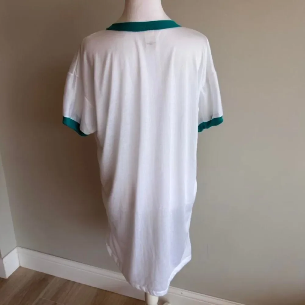 New Kids on the Block Girls 0S Nightgown White & Teal Ringer Vintage 90's Retro